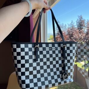 Michael Kors Black and White Checkered Tote